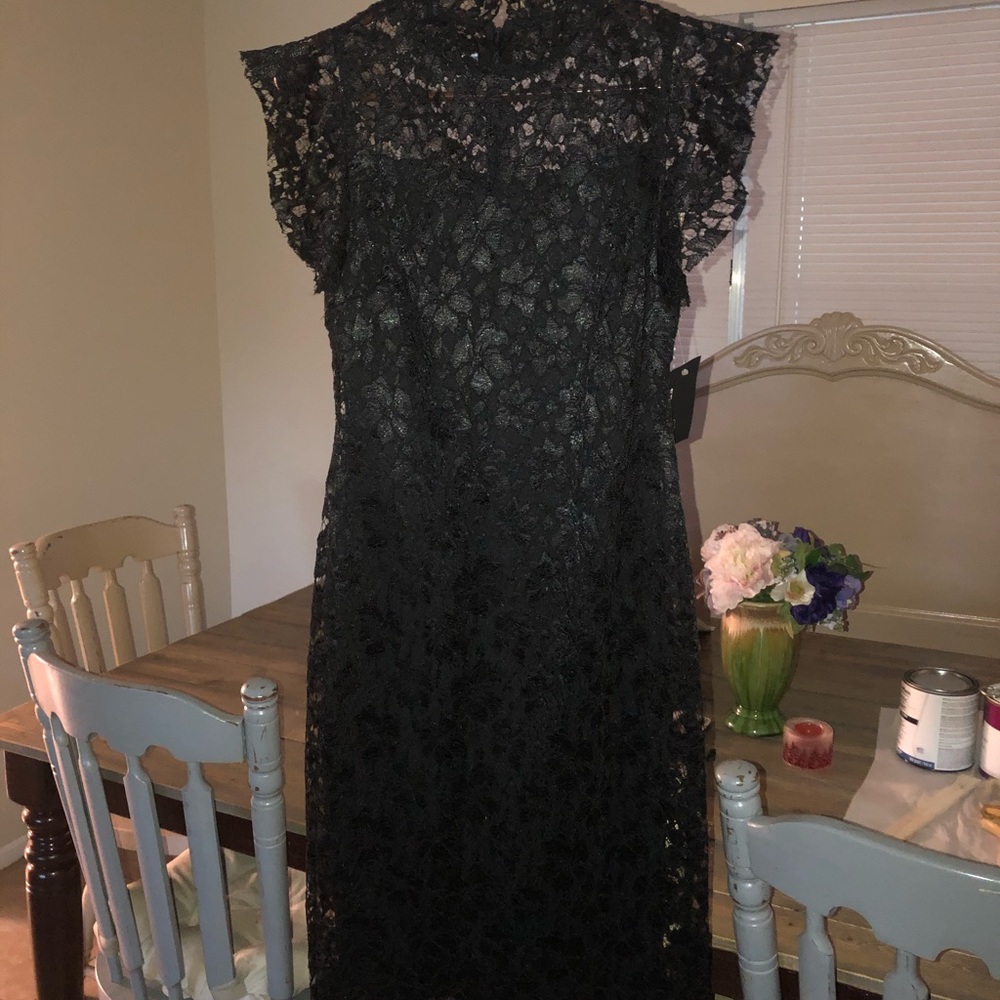 Lace lined blac dress tea length